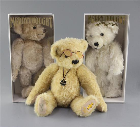 A Deans collectable bear and two Merrythought collectable bears, all boxed